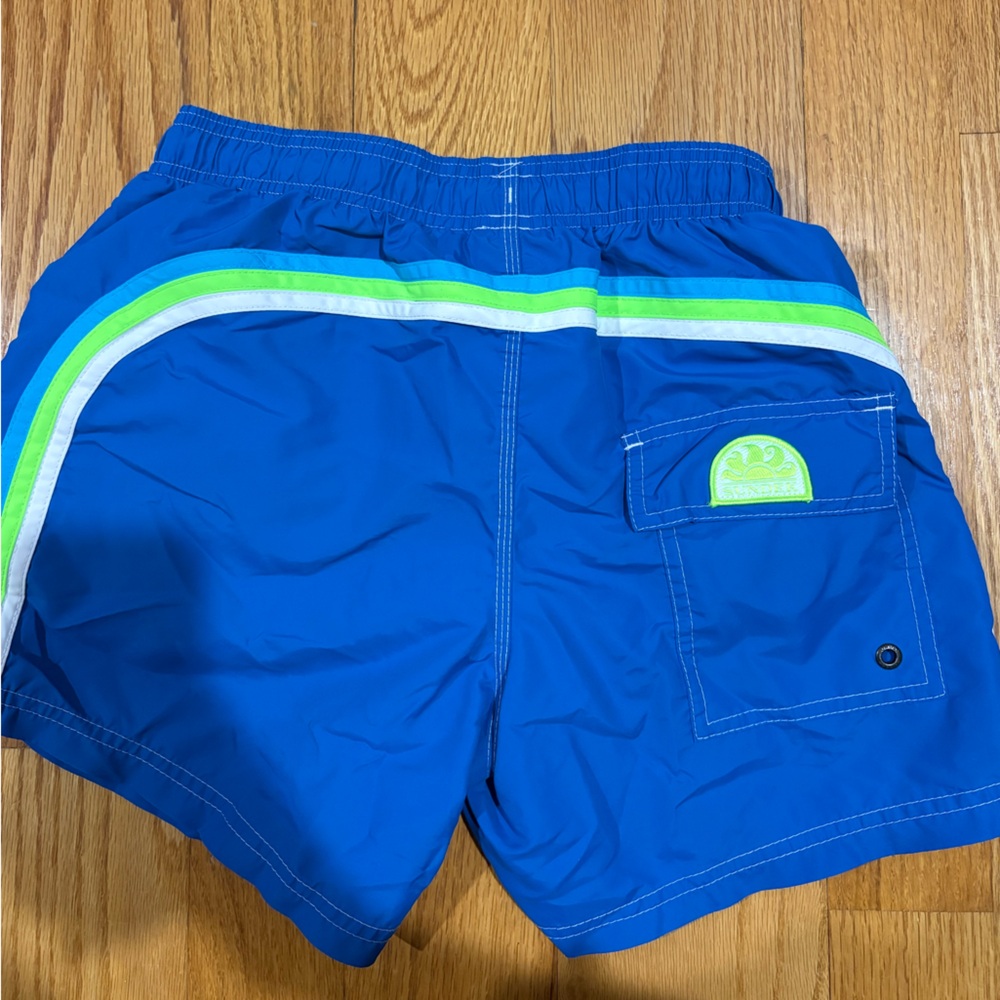 Sundek Royal Blue Swim Trunks with Neon Green Stripe - Picture 3 of 4